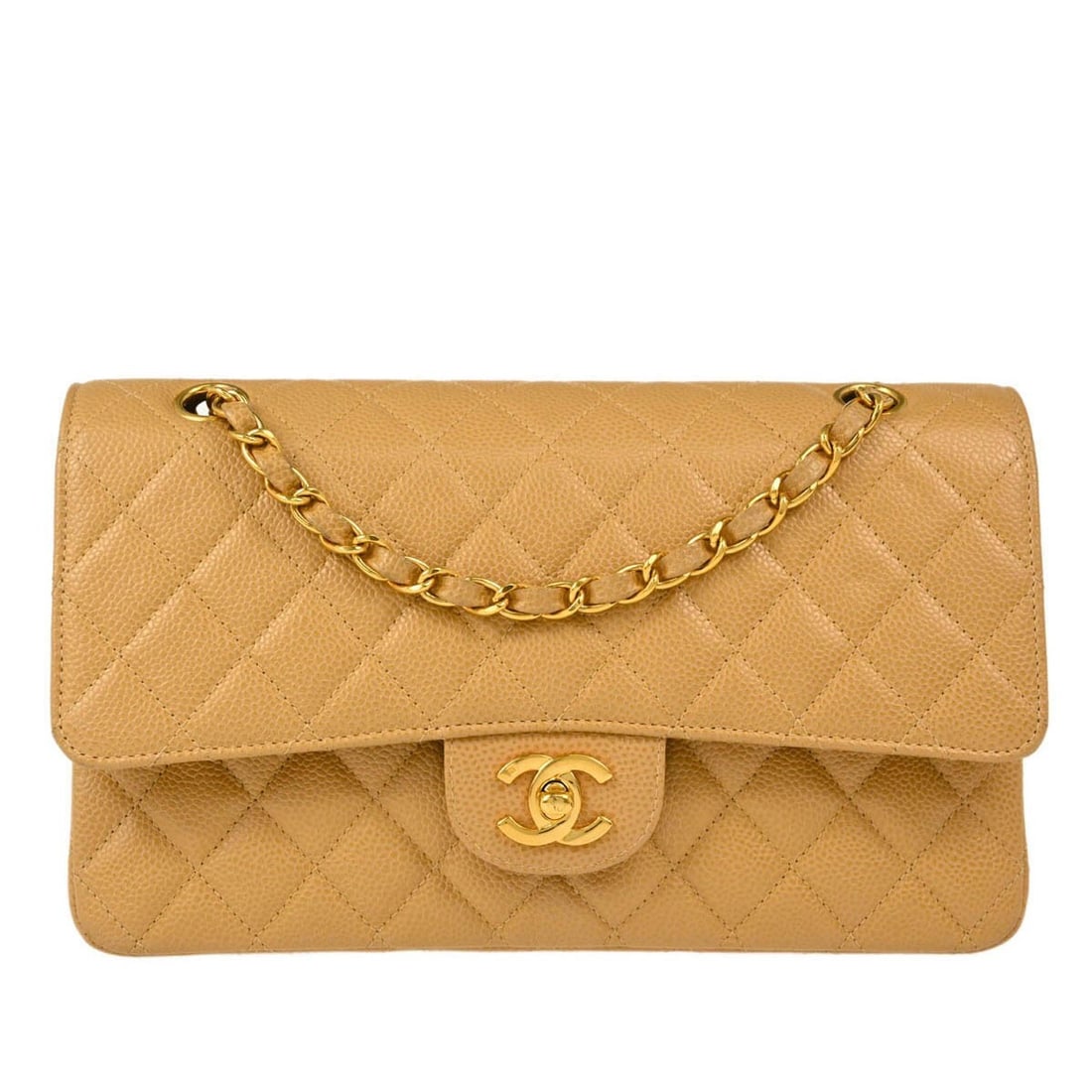 Chanel Beige Caviar Classic Double Flap Shoulder Bag Vintage (1 of 10)