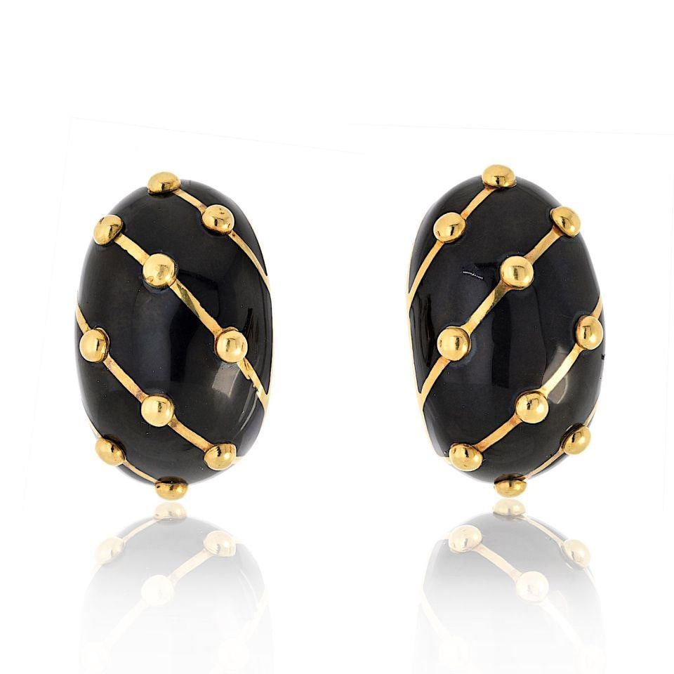 Tiffany & Co. Schlumberger Banana Earrings Platinum 18K Gold Enamel: Tiffany & Co. Schlumberger Banana Earrings Platinum 18K Gold Enamel Experience timeless elegance with these vintage Tiffany & Co. Schlumberger earrings, featuring the iconic "Banana" motif. Crafted fr