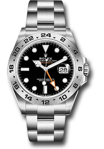 2023 Rolex Explorer II Ref 226570 Black Dial Oyster Bracelet New Card: 2023 Rolex Explorer II Ref 226570 Black Dial Oyster Bracelet New Card This Rolex Explorer II features a black dial and a fixed bezel, presented on an Oyster bracelet. The watch is the 226570 reference