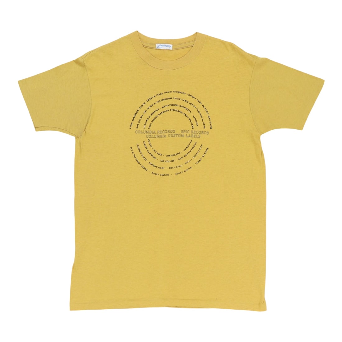 1970s Columbia Records Promo Shirt Yellow Vintage Music Merchandise: 1970s Columbia Records Promo Shirt Yellow Vintage Music Merchandise Discover a piece of music history with this original vintage 1970s Columbia Records Epic Records Custom Labels Promo Shirt. This tru