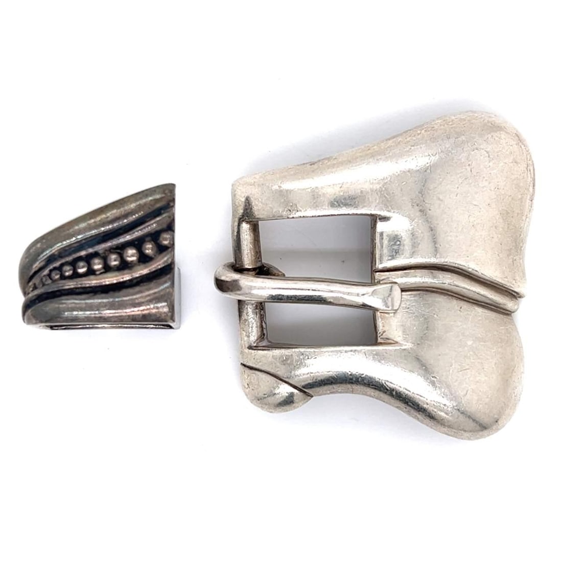 KIESELSTEIN Sterling Silver Belt Buckle with Silver Belt Tie 1.75in (1 of 3)