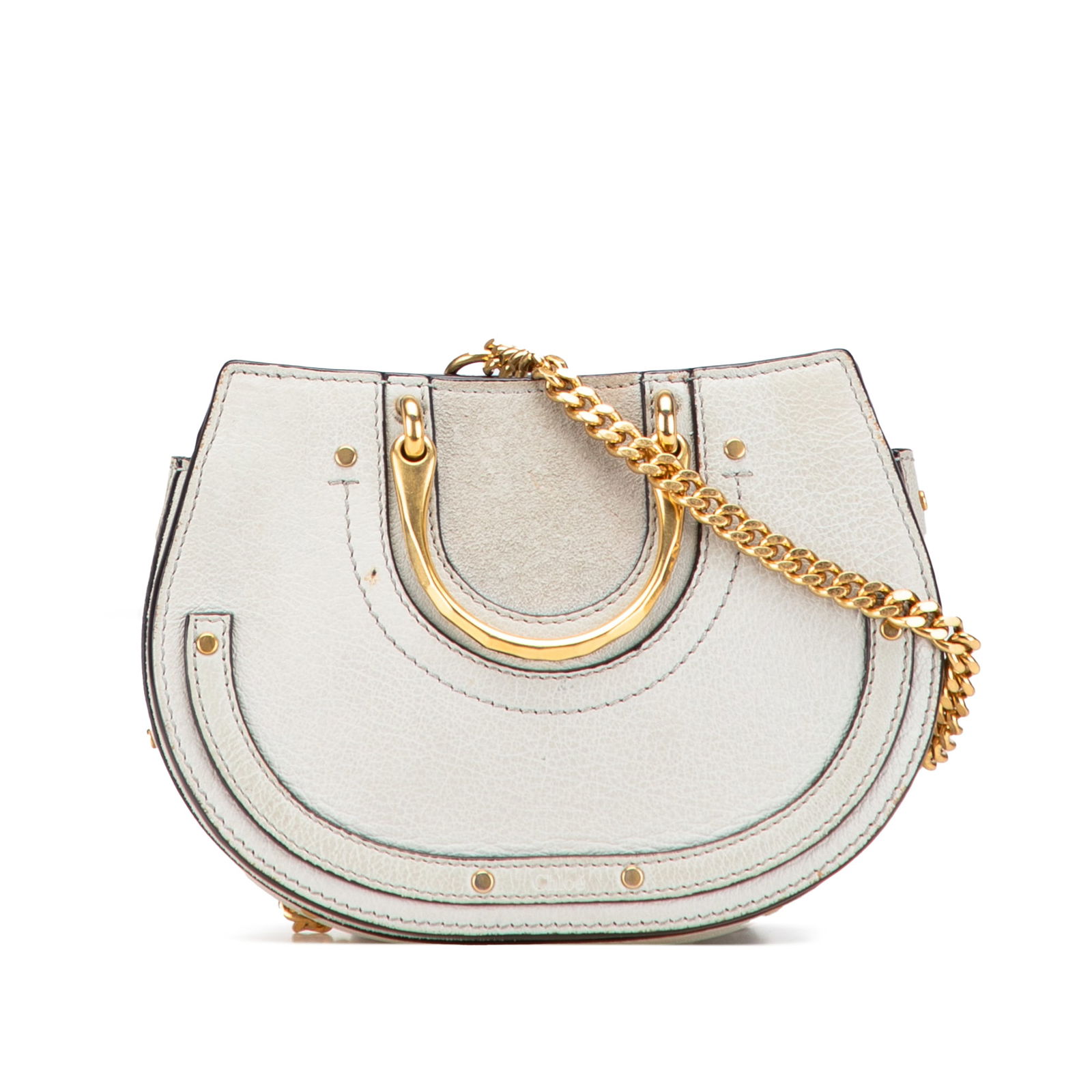 Chloe Mini Calfskin Suede Pixie Satchel White Leather Bag: Chloe Mini Calfskin Suede Pixie Satchel White Leather Bag This Chloe Mini Calfskin Suede Pixie Signature Satchel is a stylish and versatile accessory, featuring a leather body complemented by metal ha