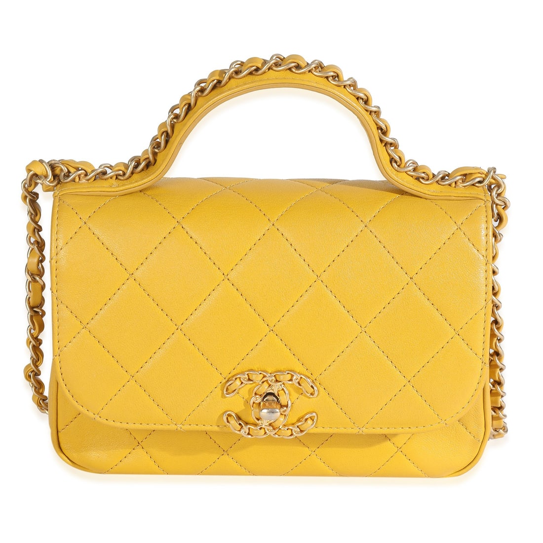 Small Yellow Lambskin Chain Infinity Flap Shoulder Bag by Chanel (1 of 8)