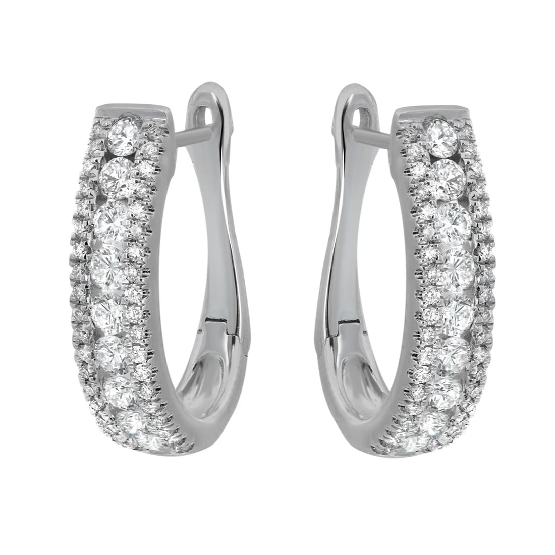 Rachel Koen 18K White Gold Diamond Huggie Earrings 1.15Cttw Channel Set (1 of 4)