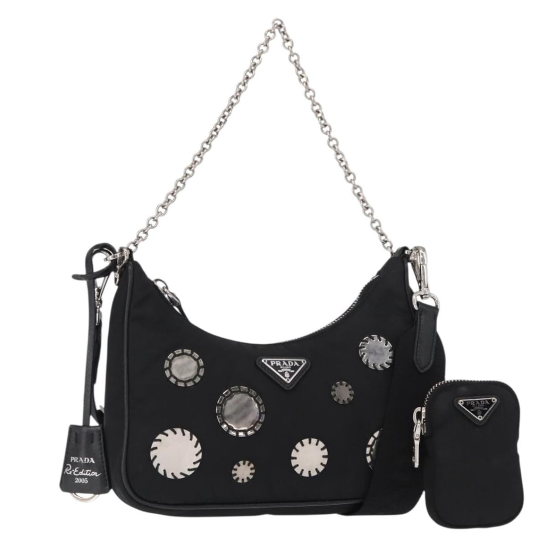 PRADA Re-Edition 2005 Nylon Shoulder Bag Black Silver 1BH204 Auth (1 of 18)