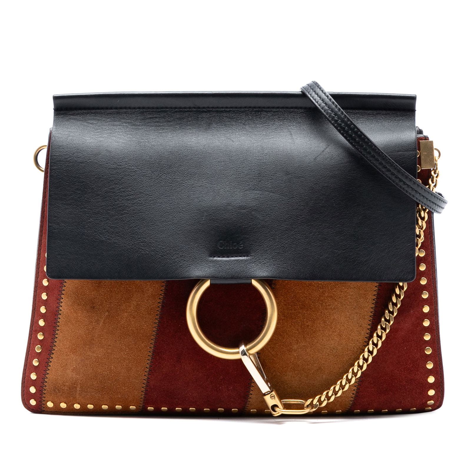 Chloe Faye Medium Black Leather and Suede Crossbody Bag with Stud Accents (1 of 7)