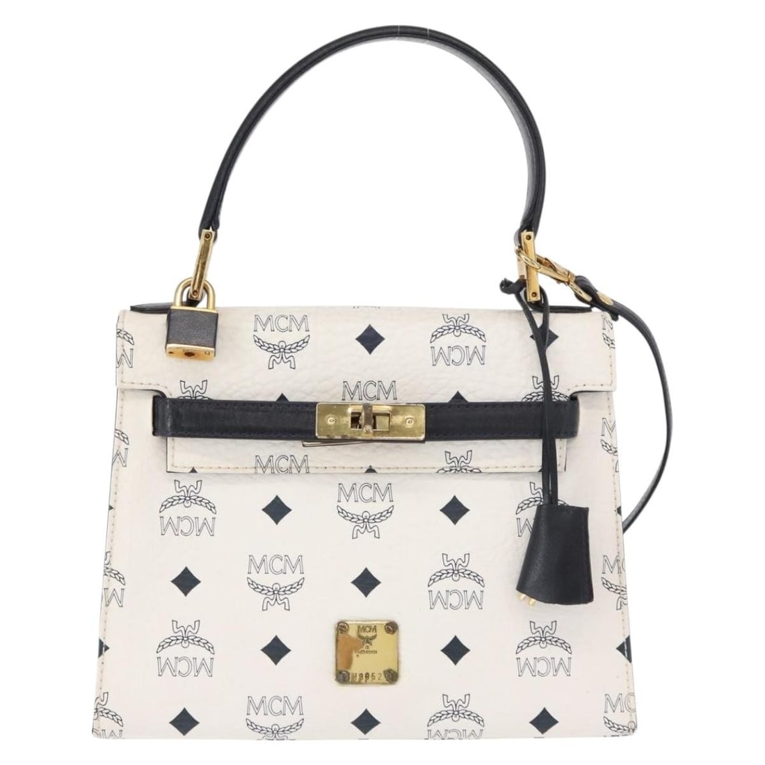 White MCM Visetos Logo Handbag with Top Handle and Shoulder Strap (1 of 2)