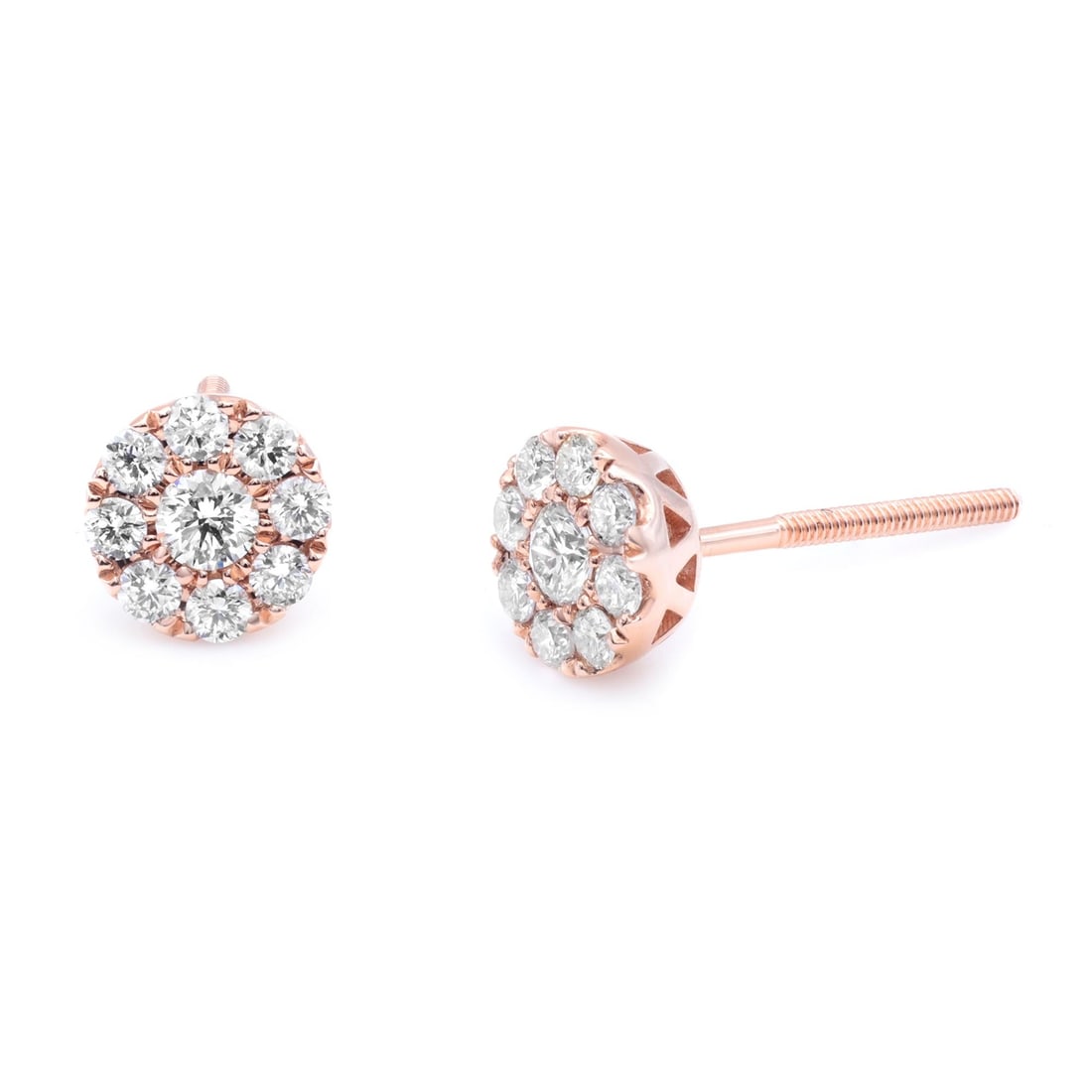 Rachel Koen 14K Rose Gold Diamond Stud Earrings 0.44cttw Pave Setting (1 of 4)