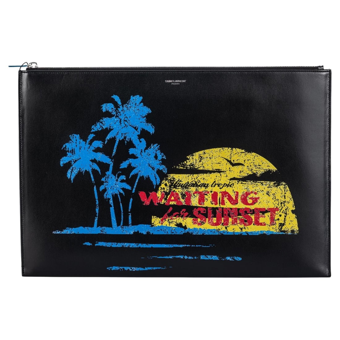 Yves Saint Laurent New Sunset Black Leather Clutch with Silver Tone Hardware: Yves Saint Laurent New Sunset Black Leather Clutch with Silver Tone Hardware Elevate your style with this Yves Saint Laurent New Sunset Black Leather Clutch, a perfect blend of sophistication and mode