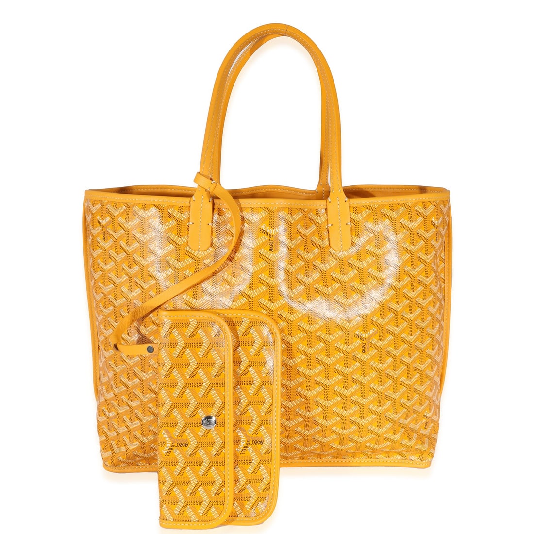 Goyard Yellow Goyardine Canvas Reversible Anjou PM Shoulder Bag: Goyard Yellow Goyardine Canvas Reversible Anjou PM Shoulder Bag This Goyard Yellow Goyardine Canvas Reversible Anjou PM is a stylish and versatile shoulder bag perfect for unisex use. Crafted from dur