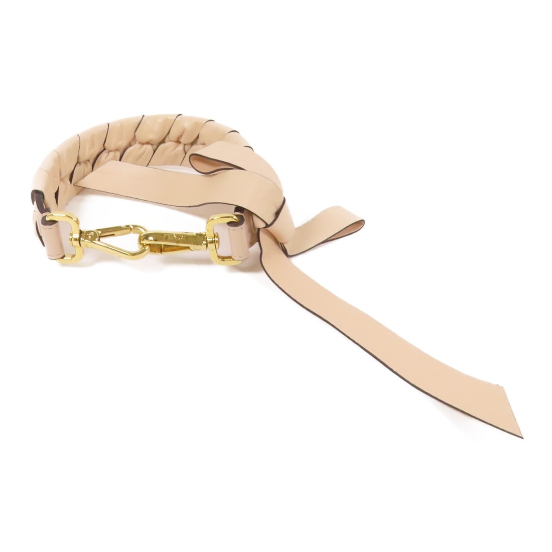FENDI Pink Calfskin Leather Hand Strap with GHW: FENDI Pink Calfskin Leather Hand Strap with GHW This stylish hand strap from Fendi is crafted from luxurious calfskin leather in an elegant pink hue. Designed for versatile use, this strap is perfect