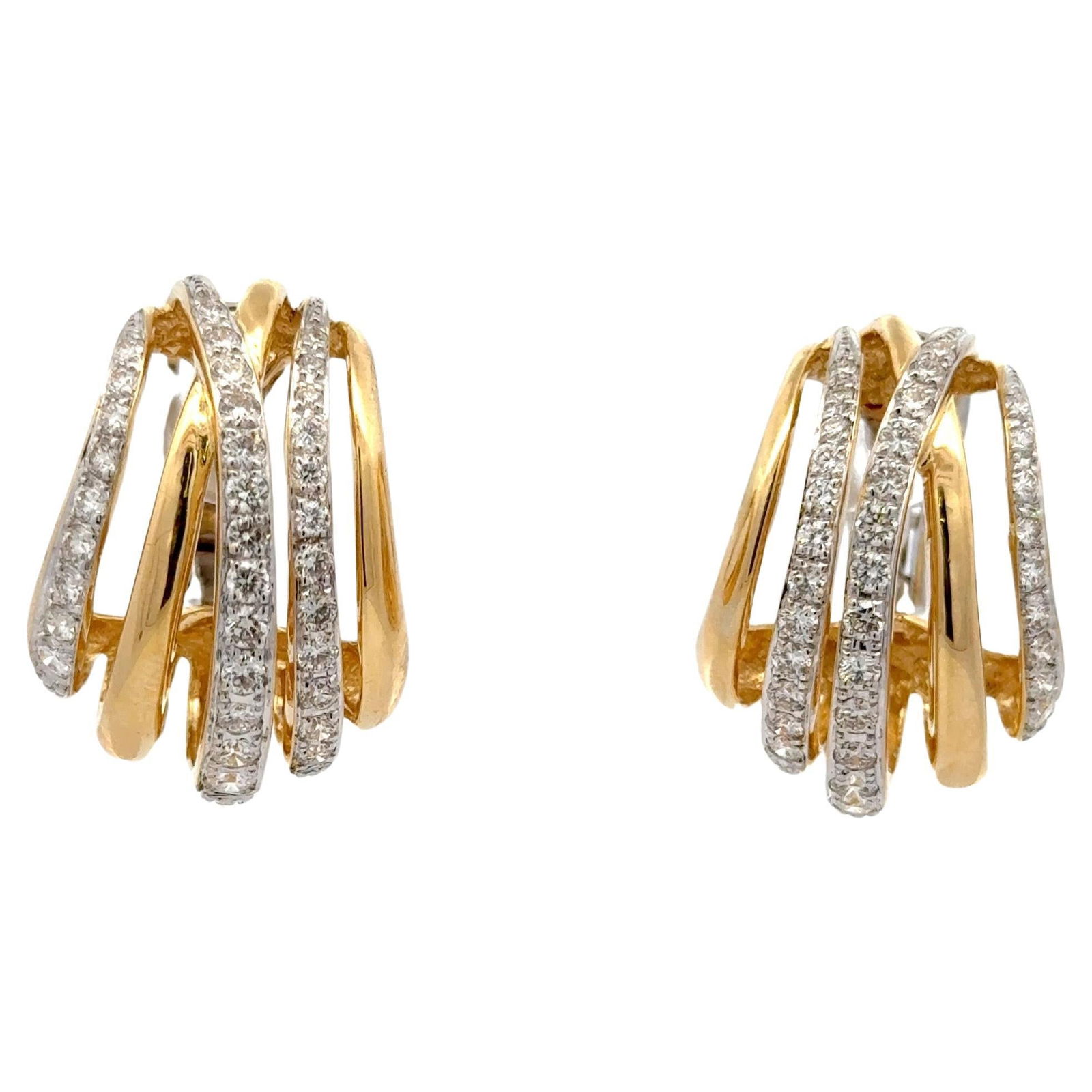 Harbor Diamonds 18K Yellow Gold 5 Row Diamond Hoop Earrings 2.37 Carats: Harbor Diamonds 18K Yellow Gold 5 Row Diamond Hoop Earrings 2.37 Carats These exquisite Five Row Diamond Hoop Earrings are crafted from luxurious 18 karat yellow gold and feature a stunning contempora