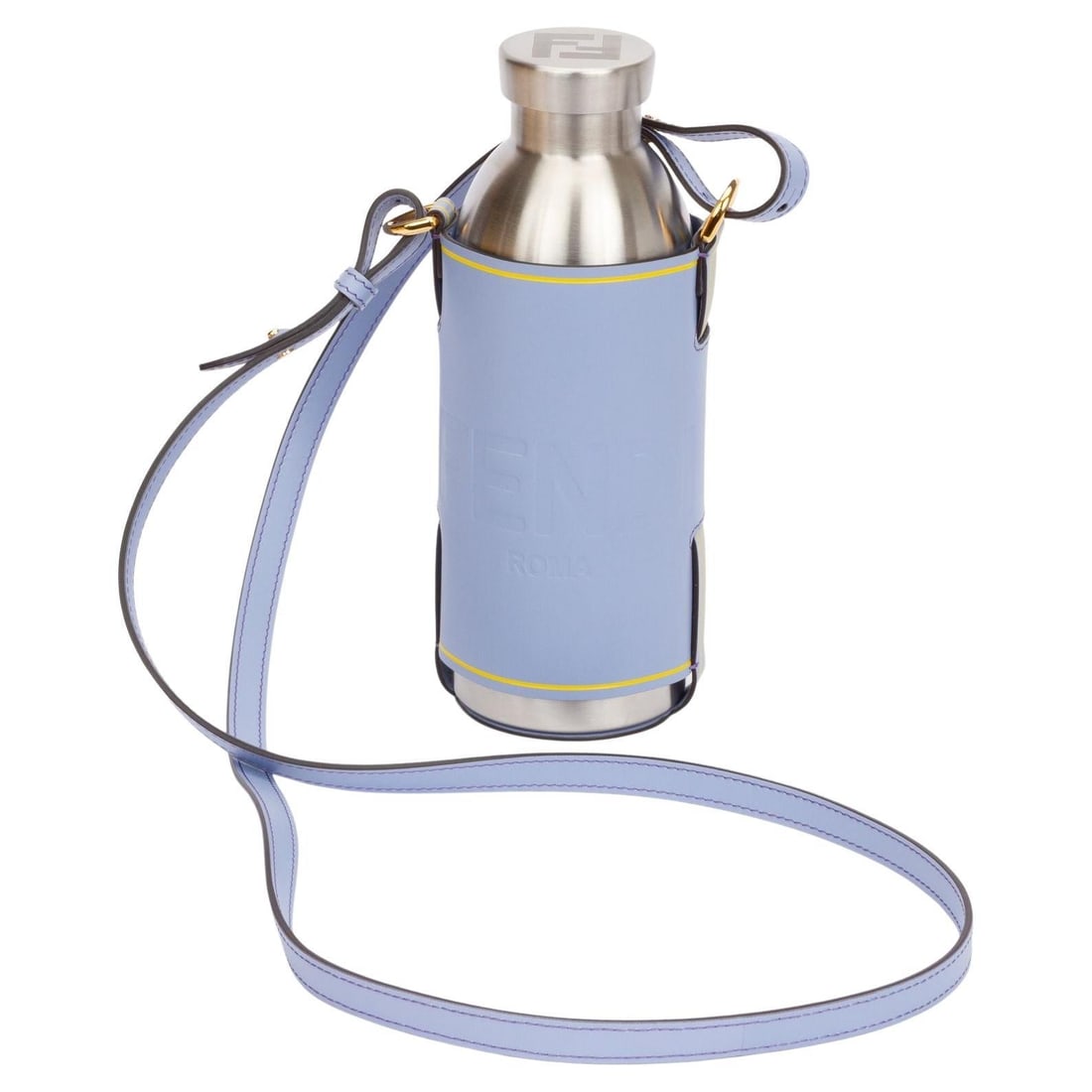 Fendi Light Blue Calfskin Bottle Holder 24 Hours Collection: Fendi Light Blue Calfskin Bottle Holder 24 Hours Collection This stylish Fendi bottle holder features a beautiful light blue calfskin leather construction, perfect for keeping your beverage stylishly