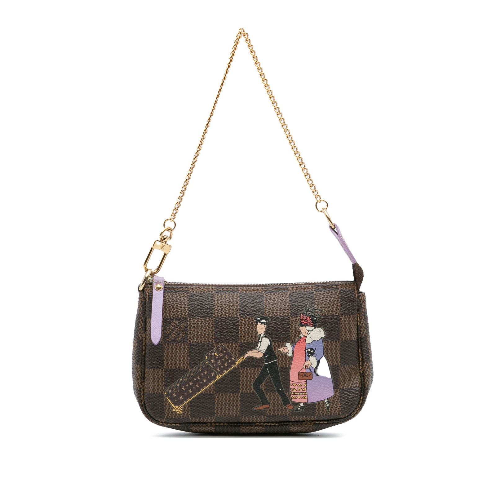 Louis Vuitton Damier Ebene Illustre Mini Pochette Brown Fabric Bag: Louis Vuitton Damier Ebene Illustre Mini Pochette Brown Fabric Bag The Louis Vuitton Damier Ebene Illustre Mini Pochette Accessoires is a stylish and practical accessory crafted from a printed damier