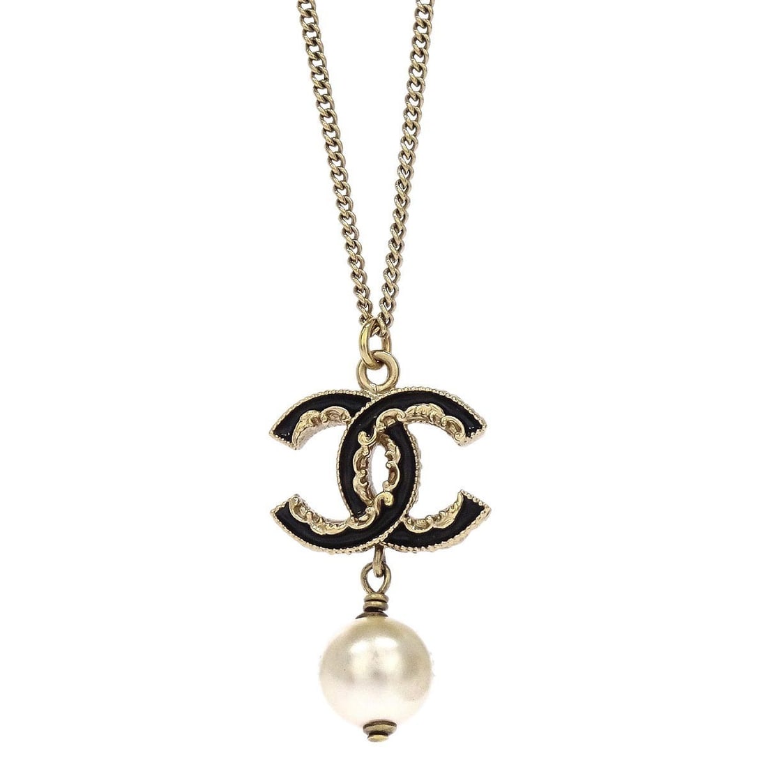 Chanel Gold Plated Pendant Necklace with CC Charm and Faux Pearls B14V (1 of 4)