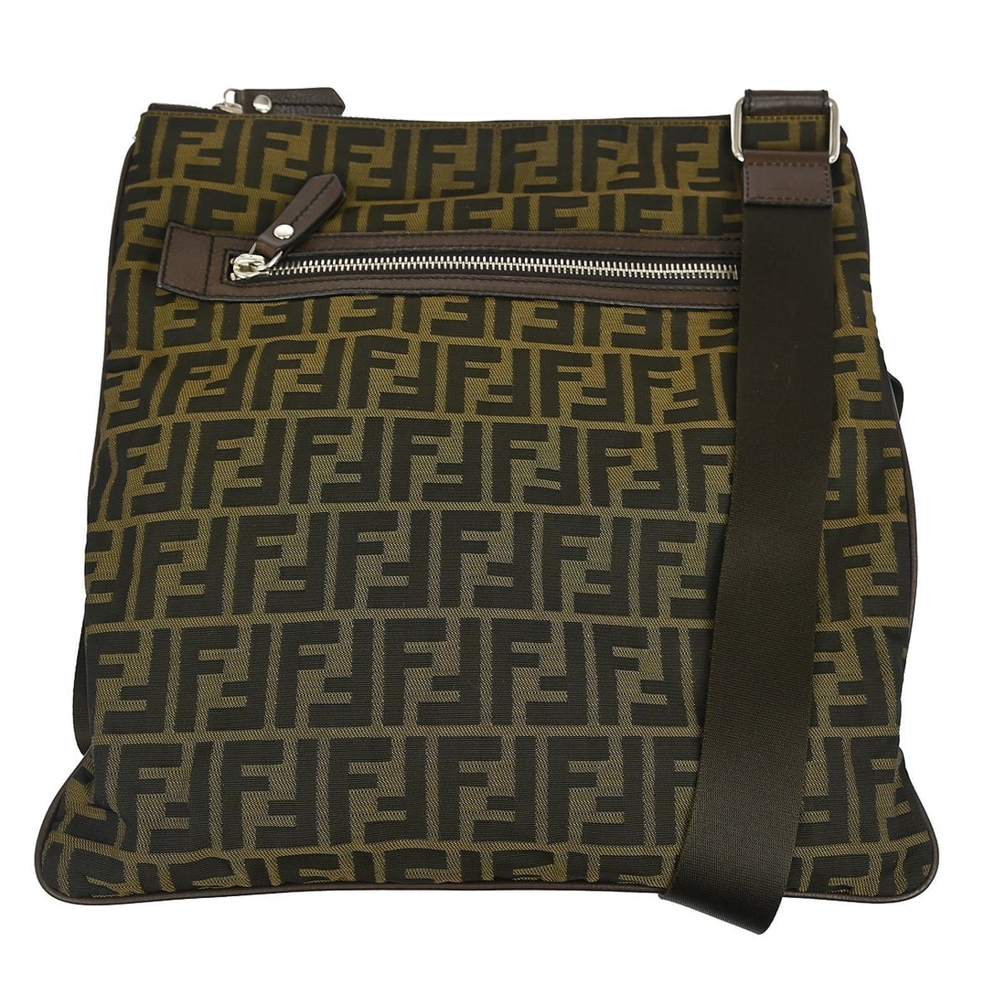 Brown Zucca Canvas Shoulder Bag by Fendi with Adjustable Strap 7VA256-AWM129-2384: Brown Zucca Canvas Shoulder Bag by Fendi with Adjustable Strap 7VA256-AWM129-2384 This Fendi shoulder bag features the iconic brown Zucca canvas design with logo accents. It is crafted from high-quali