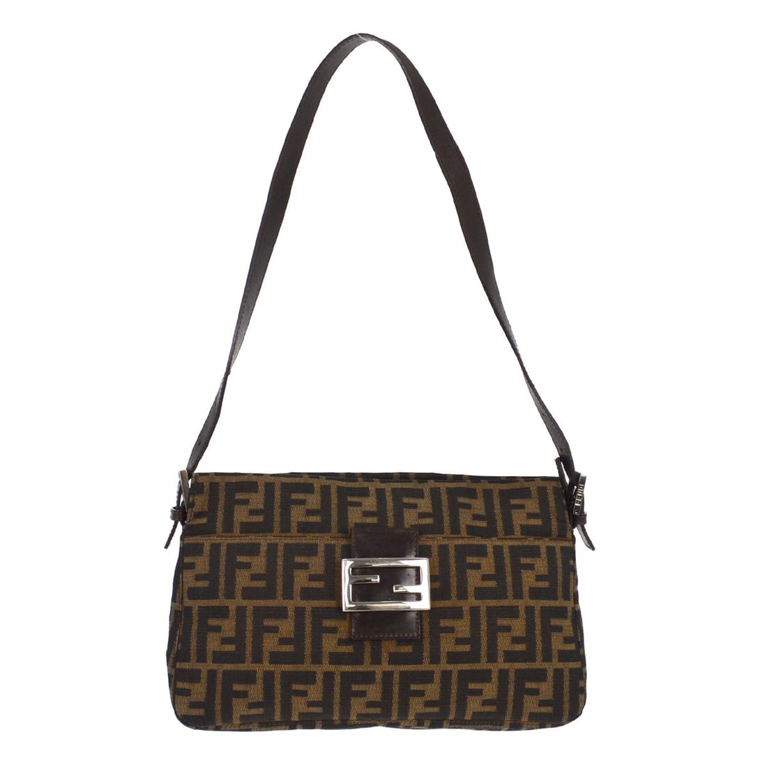 Fendi Zucca Brown Canvas Medium Shoulder Bag with Logo Accent (1 of 8)