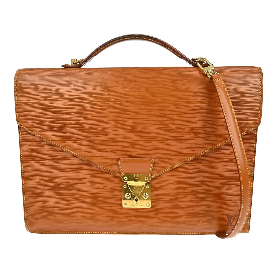 Louis Vuitton Epi Porte Documents Bandouliere Handbag Brown Leather Vintage (1 of 9)