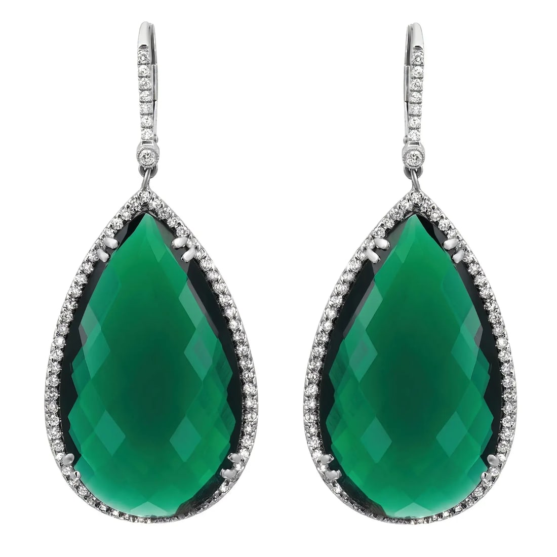 Rachel Koen 14K White Gold Lab Created Emerald Diamond Drop Earrings 50.57Cttw (1 of 4)