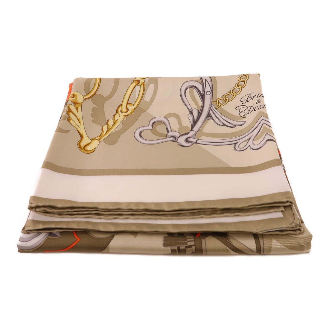 HERMES 90x90 Silk Scarf Brown Gray Red France (1 of 12)