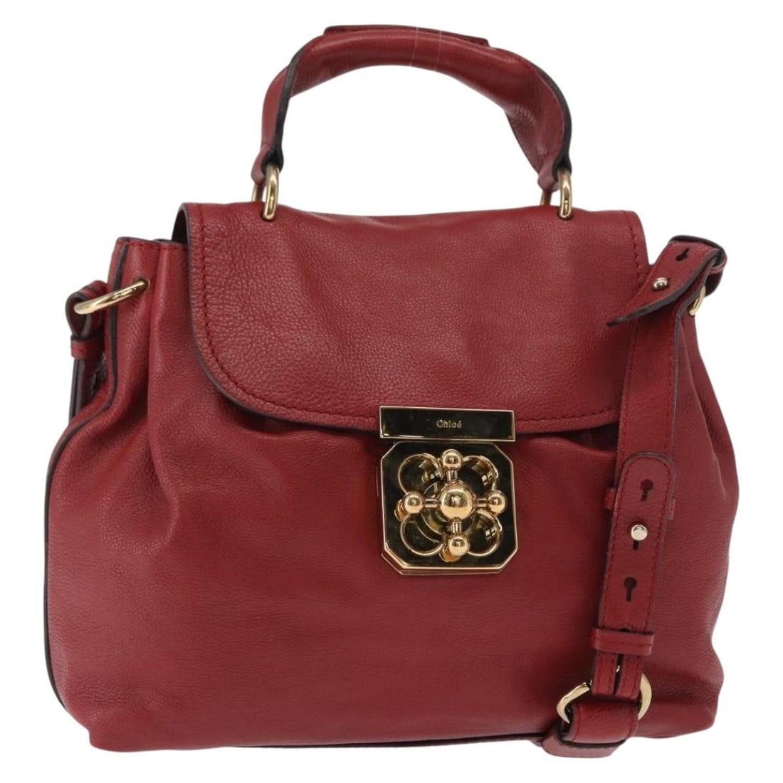 Chloe Elsie Leather Hand Bag Red Gold Auth BA8867 2way (1 of 18)