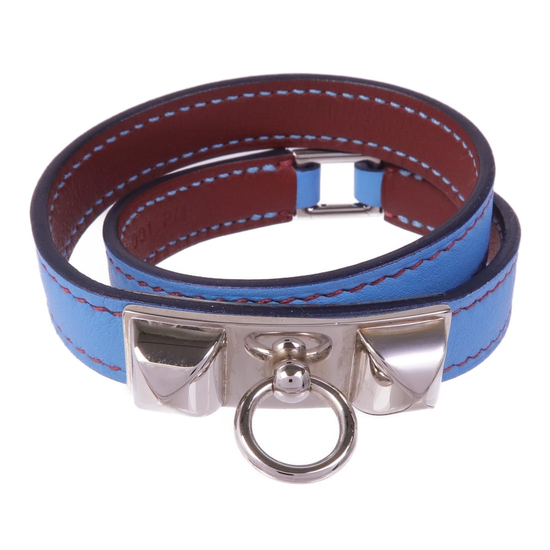 HERMES Rivale Double Tour Bracelet Blue Vaux Swift Leather: HERMES Rivale Double Tour Bracelet Blue Vaux Swift Leather Introducing the HERMES Rivale Double Tour Bracelet, elegantly crafted from luxurious Vaux Swift leather in a stunning blue hue. This stylish