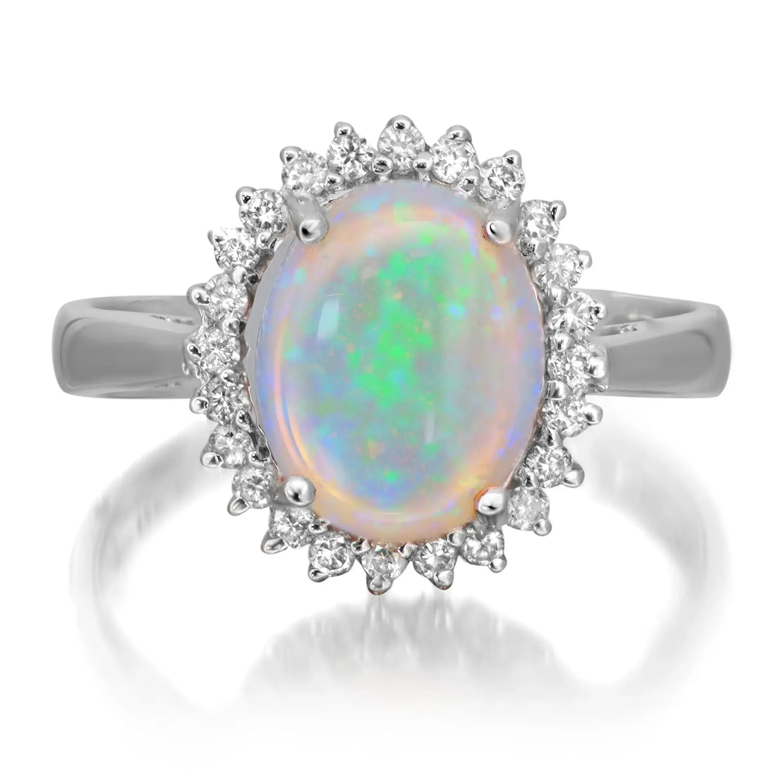 Rachel Koen 14K White Gold Opal Diamond Cocktail Ring 2.05 Ctw Adjustable Size 7 (1 of 5)