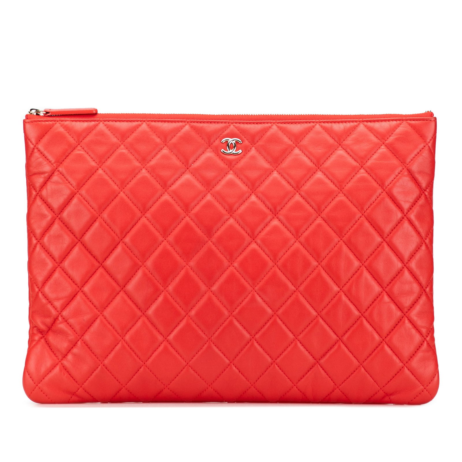 Chanel Large Red Quilted Lambskin O Case Clutch Bag (1 of 11)