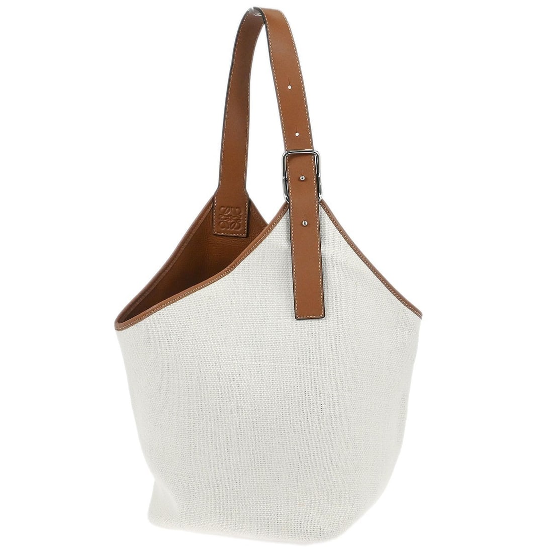 Loewe Balloon Large Top Handle Canvas Leather Bag White Brown: Loewe Balloon Large Top Handle Canvas Leather Bag White Brown This Loewe Balloon bag features a spacious large size and a stylish top handle design. Crafted from durable canvas and leather in a white