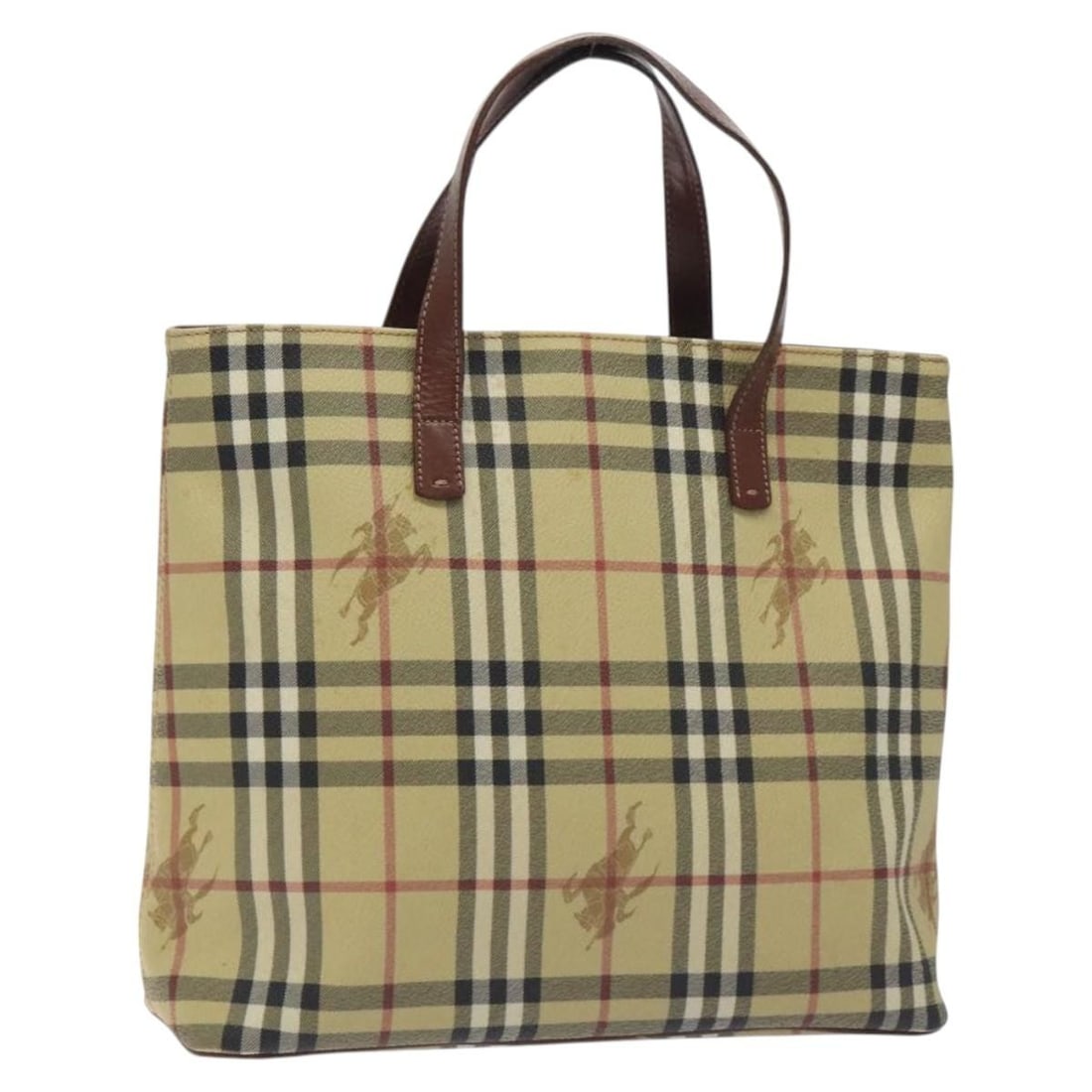 Beige Tote Bag with Top Handles by Burberry: Beige Tote Bag with Top Handles by Burberry This Burberry top handle tote in beige is designed for women and features a spacious interior. The bag shows signs of use, including rubbing, slight stains,