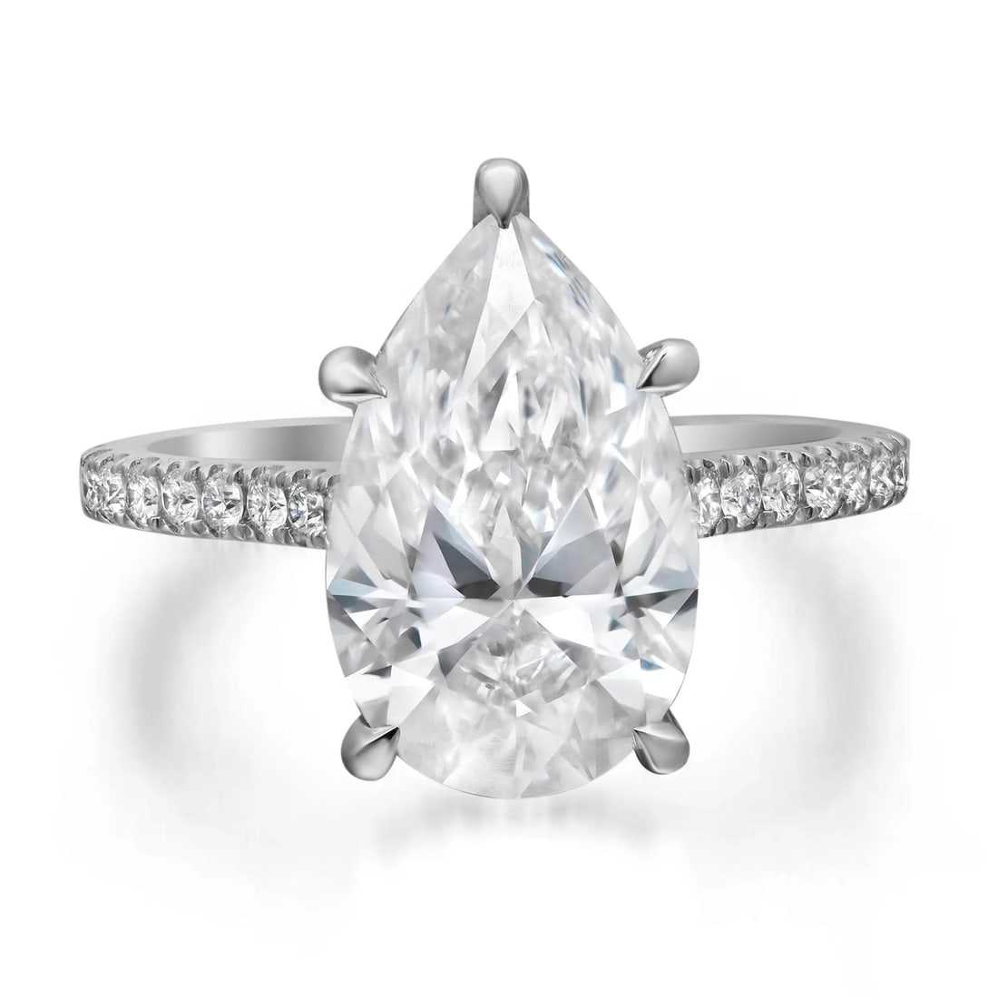 Rachel Koen 14K White Gold Pear Cut Lab Grown Diamond Engagement Ring 4.11Ctw: Rachel Koen 14K White Gold Pear Cut Lab Grown Diamond Engagement Ring 4.11Ctw This exquisite engagement ring features a stunning IGI certified pear cut lab grown diamond at its center, weighing 4.11 c