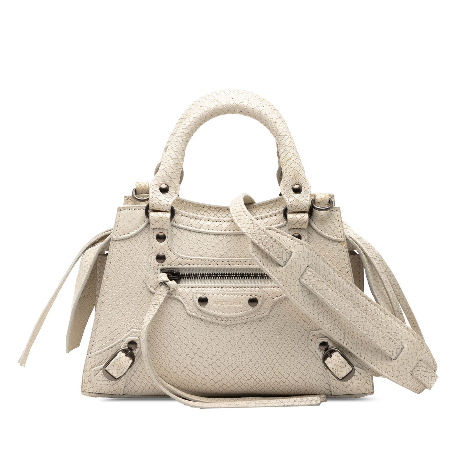 Balenciaga Mini Python Embossed Calfskin City Satchel Italy: Balenciaga Mini Python Embossed Calfskin City Satchel Italy Introducing the Balenciaga Mini Python Embossed Calfskin Neo Classic City Satchel, a chic addition to any fashionista's collection. This sty