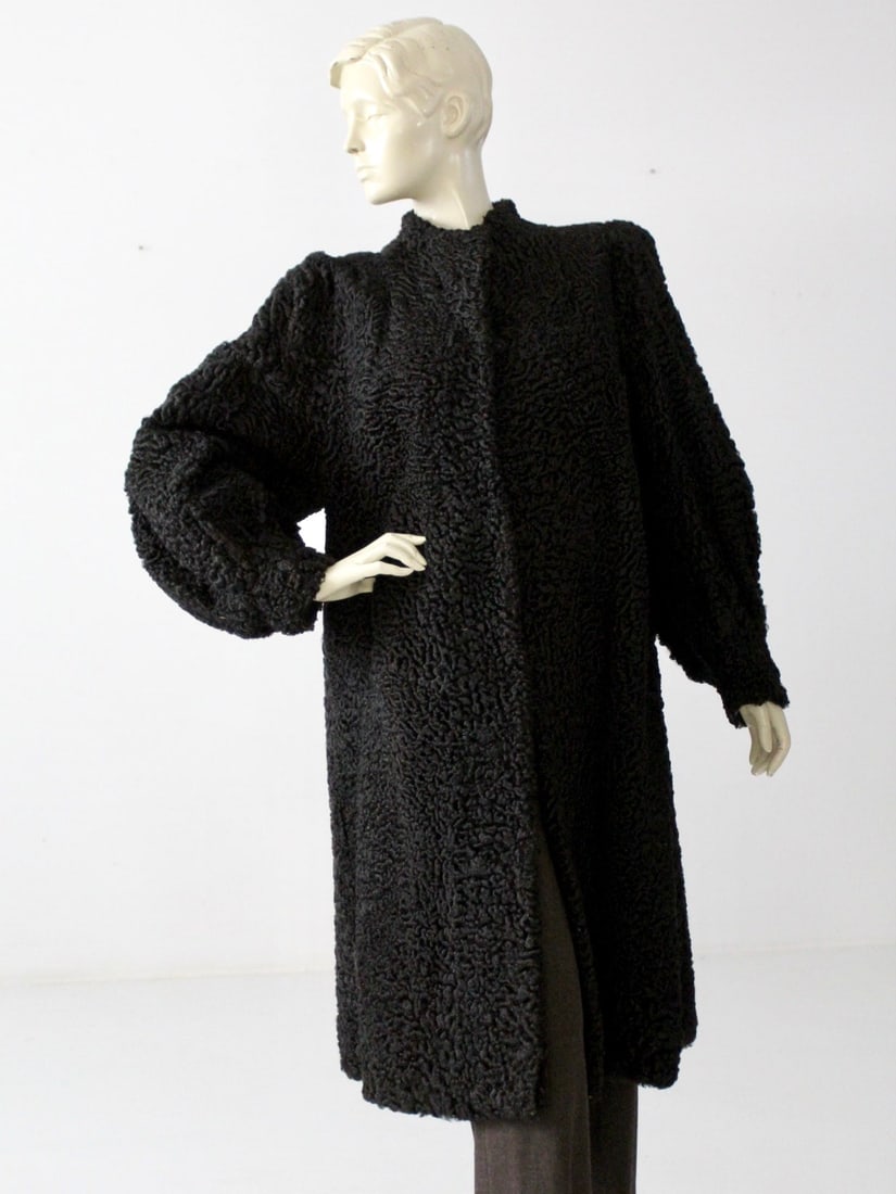 Vintage Persian Lamb Fur Coat Black Curly 3/4 Sleeve (1 of 13)