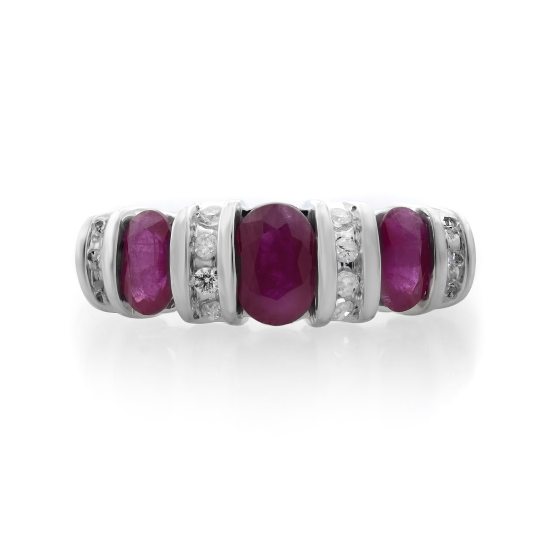 Rachel Koen Ruby Diamond Cocktail Ring 14K White Gold Semi-Eternity Band (1 of 5)