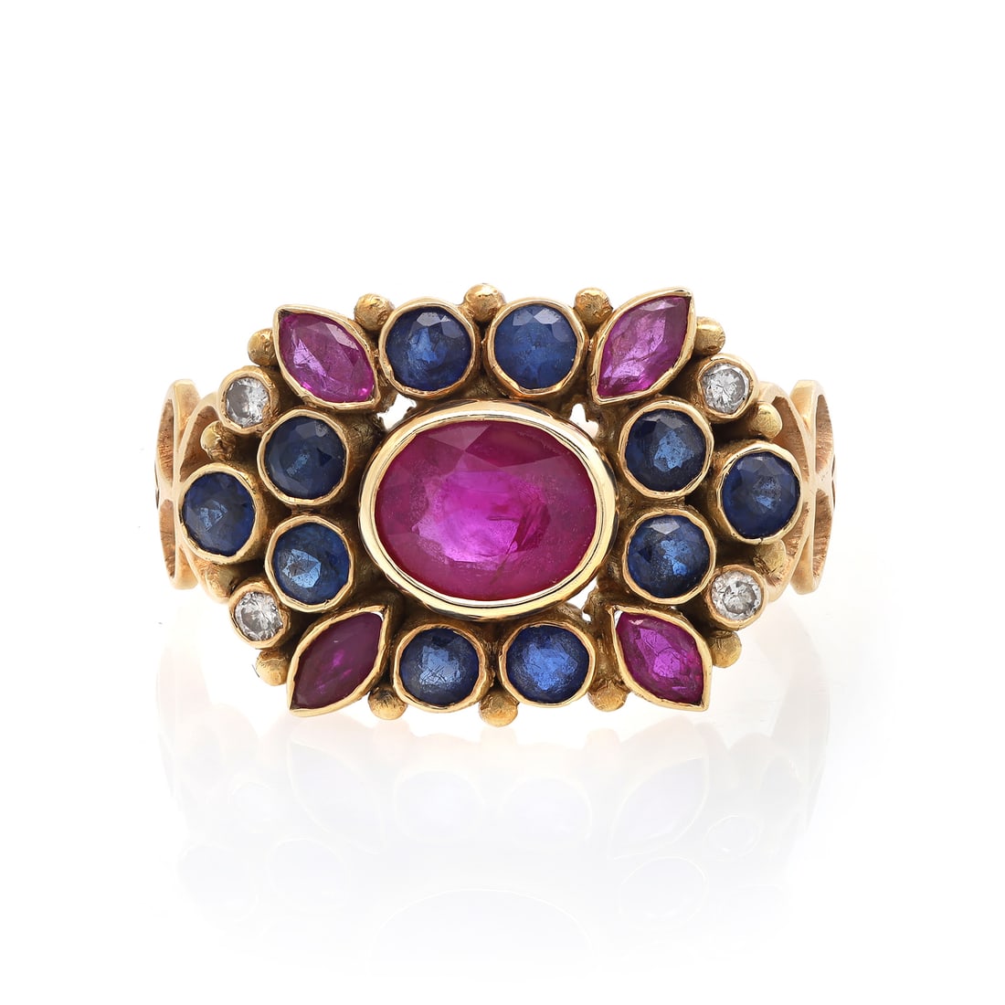 Rachel Koen 14K Yellow Gold Ruby Blue Sapphire Diamond Cocktail Ring (1 of 5)