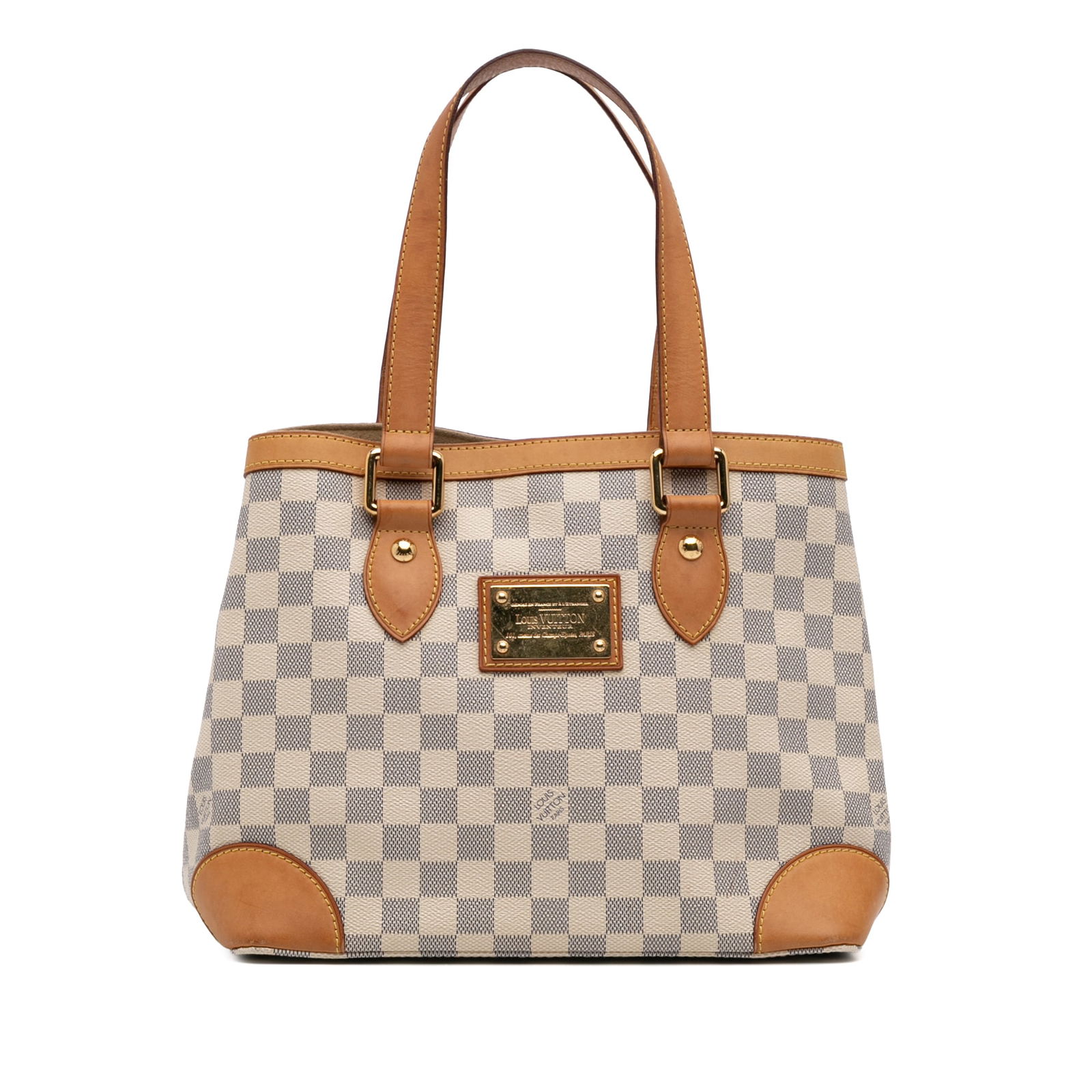 Louis Vuitton Damier Azur Hampstead PM Bag with Vachetta Trim: Louis Vuitton Damier Azur Hampstead PM Bag with Vachetta Trim The Louis Vuitton Damier Azur Hampstead PM is a stylish handbag crafted from iconic damier azur canvas, complemented by vachetta leather t
