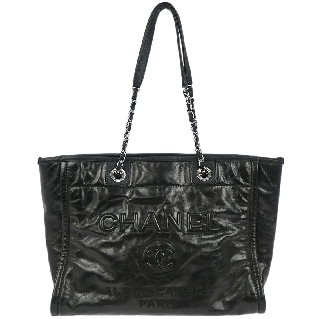 Chanel Black Calfskin Small Deauville Tote Bag Italy (1 of 10)