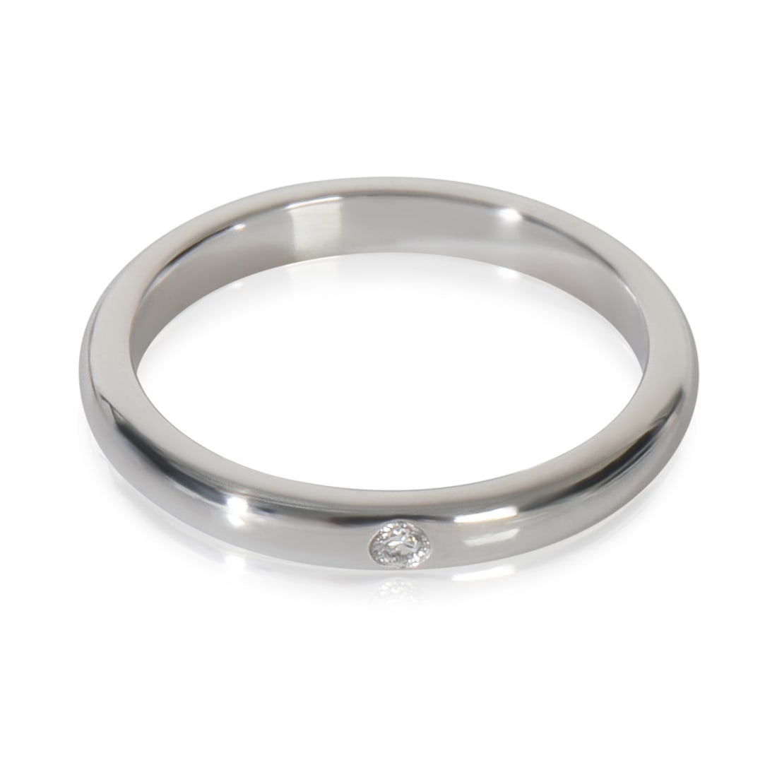 Elsa Peretti Platinum Diamond Band Ring by Tiffany Size 6.5 with Box: Elsa Peretti Platinum Diamond Band Ring by Tiffany Size 6.5 with Box This pre-owned Tiffany & Co. Elsa Peretti band ring features a round brilliant diamond set in platinum. Designed in Italy, the ring