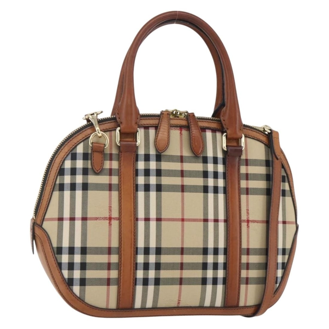 BURBERRY Nova Check PVC Hand Bag Beige Gold Auth Italy (1 of 18)