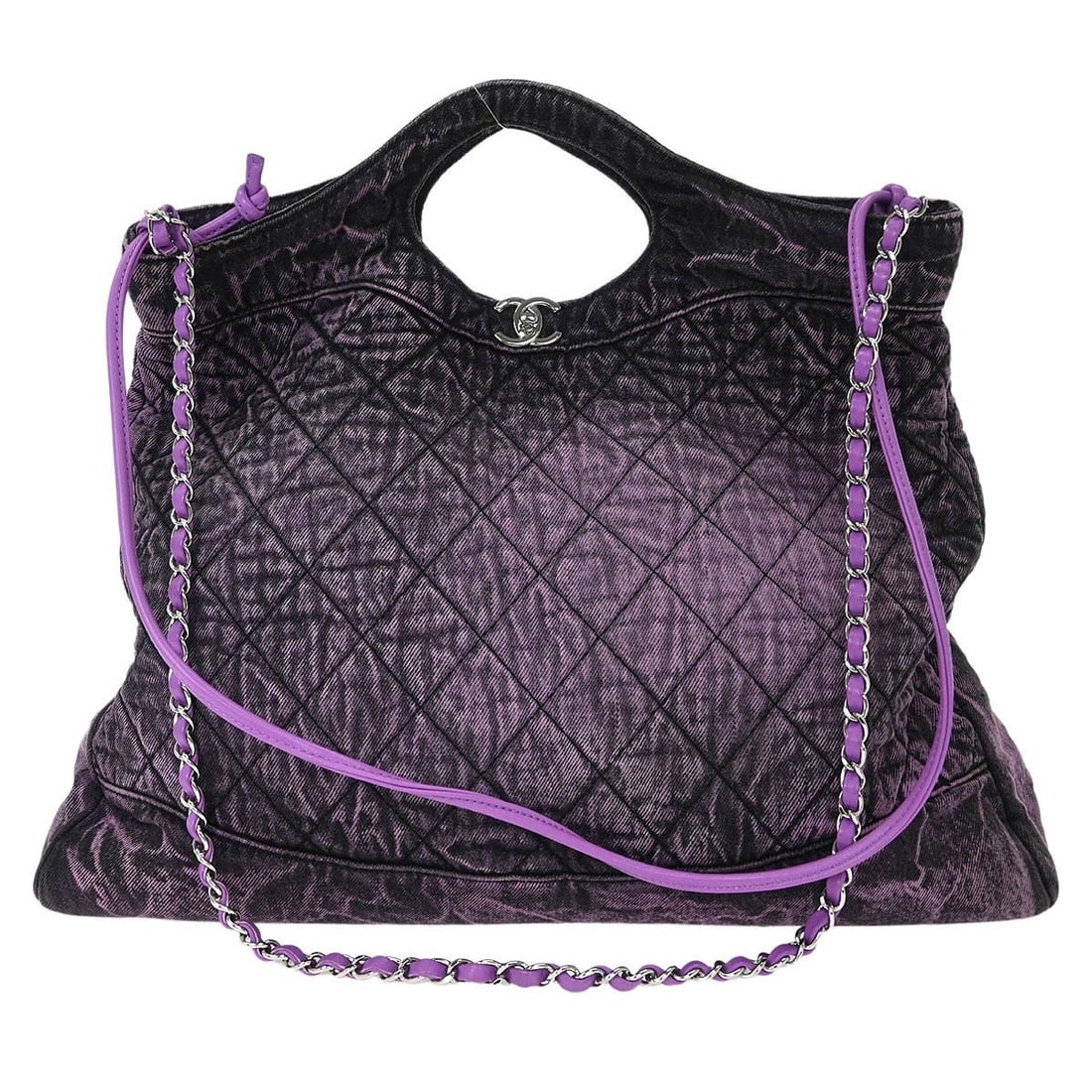 Chanel 31 Purple Denim Shopping Bag 2way Handbag: Chanel 31 Purple Denim Shopping Bag 2way Handbag This stylish Chanel Purple Denim 31 Shopping Bag is the perfect accessory for casual outings. Featuring a spacious design with a width of 19 inches, he