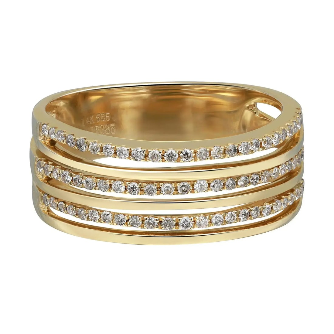 Rachel Koen 14K Yellow Gold Diamond Multi Row Band Ring 0.31ctw Size 7.75 (1 of 5)