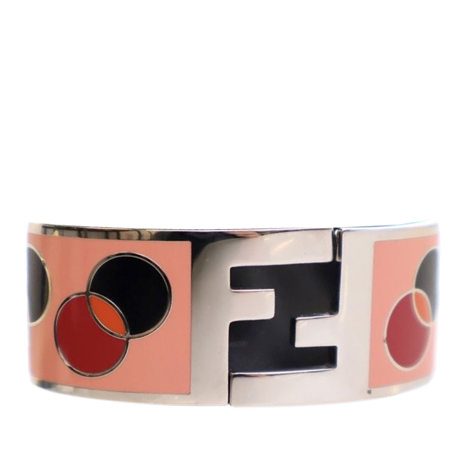 Fendi Enamel Fendista Hinged Bracelet Pink Costume Jewelry: Fendi Enamel Fendista Hinged Bracelet Pink Costume Jewelry The Enamel Fendista Hinged Bracelet showcases a striking combination of pink enamel and silver-tone metal, making it a stylish addition to an