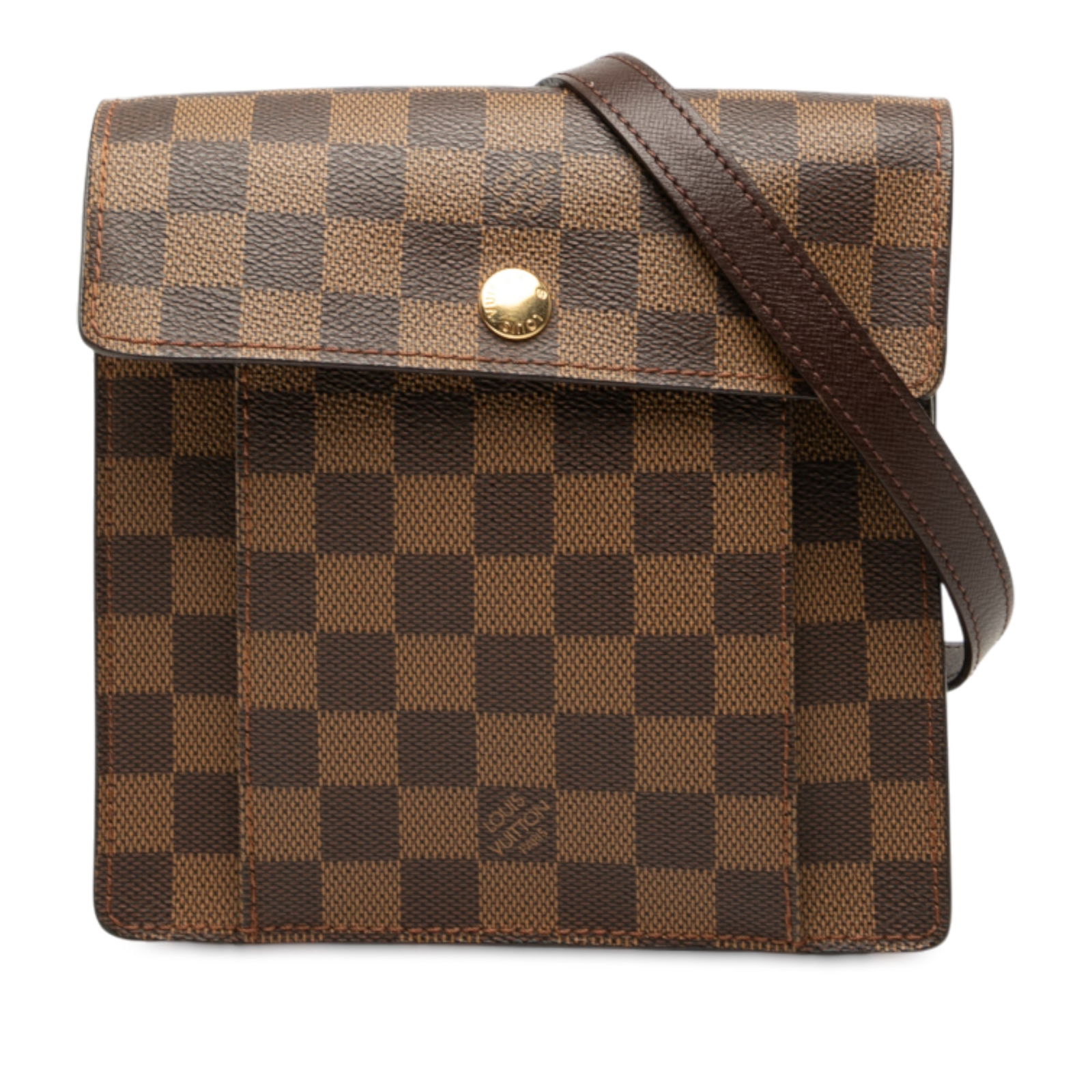 Louis Vuitton Damier Ebene Pimlico Bag with Leather Strap: Louis Vuitton Damier Ebene Pimlico Bag with Leather Strap The Louis Vuitton Damier Ebene Pimlico bag showcases an iconic damier canvas exterior, complemented by an adjustable leather strap for versati