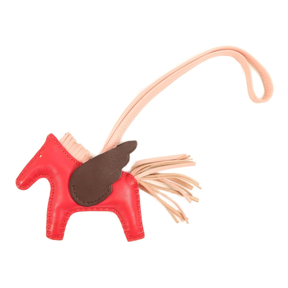 HERMES Rodeo Pegase PM Charm Agneau Milo Leather Framboise Sakura: HERMES Rodeo Pegase PM Charm Agneau Milo Leather Framboise Sakura This HERMES Rodeo Pegase PM Charm is a stunning accessory crafted from high-quality calfskin leather, featuring a beautiful blend of f