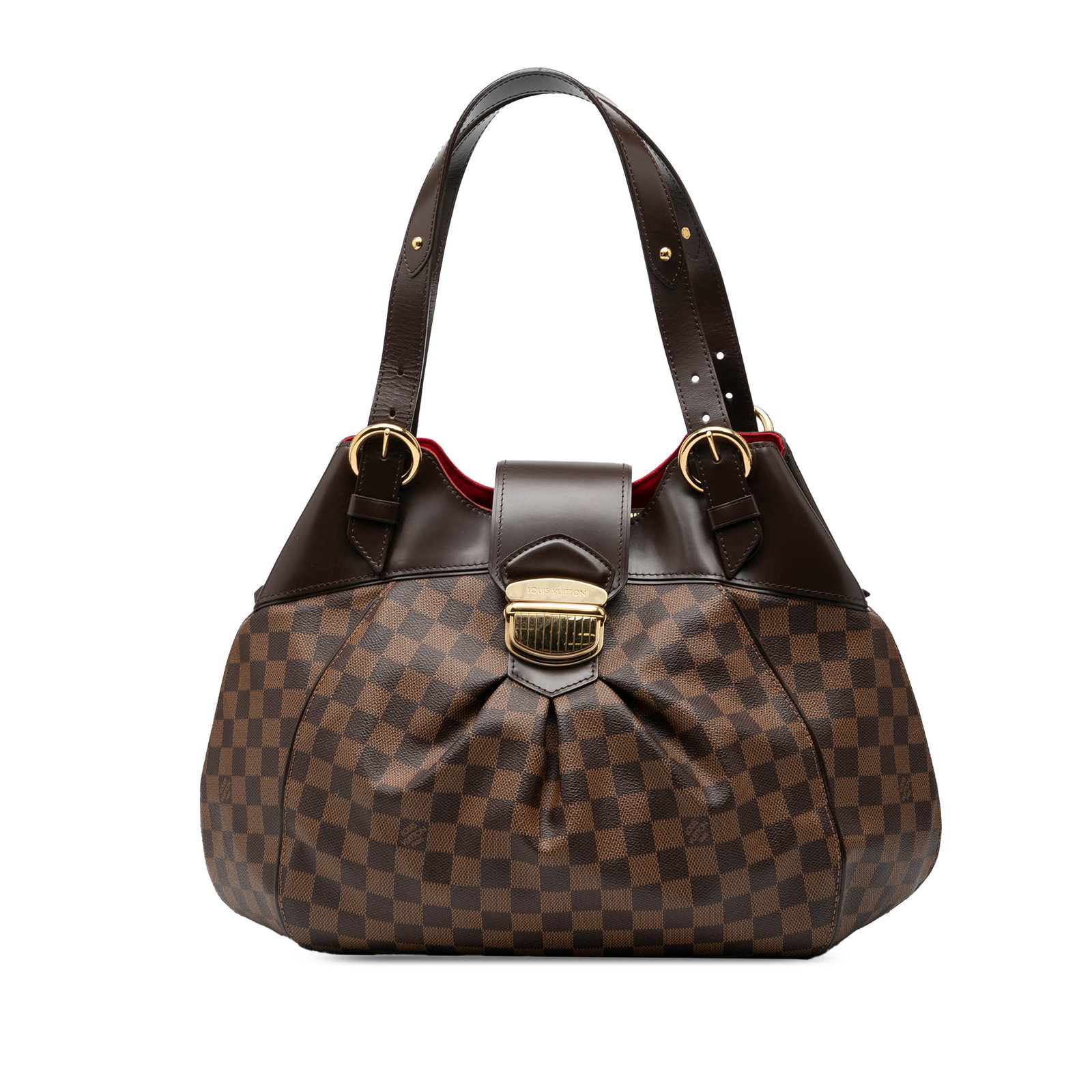 Damier Ebene Sistina GM Brown Canvas Tote with Leather Trim: Damier Ebene Sistina GM Brown Canvas Tote with Leather Trim The Louis Vuitton Damier Ebene Sistina GM is a spacious handbag crafted from the signature damier ebene canvas with leather trim. It feature