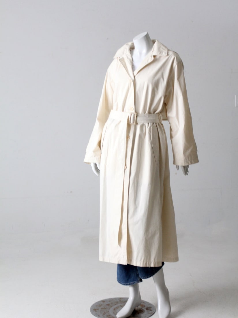 Elegant Vintage London Fog Cream Trench Coat with Detachable Hood (1 of 14)