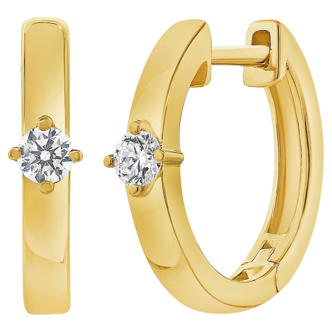 Harbor Diamonds 14K Yellow Gold Diamond Huggie Earrings 0.12 Carats: Harbor Diamonds 14K Yellow Gold Diamond Huggie Earrings 0.12 Carats Elevate your style with these stunning Solitaire Diamond Stud Huggie Hoop Earrings crafted in 14 karat yellow gold. Each earring fea