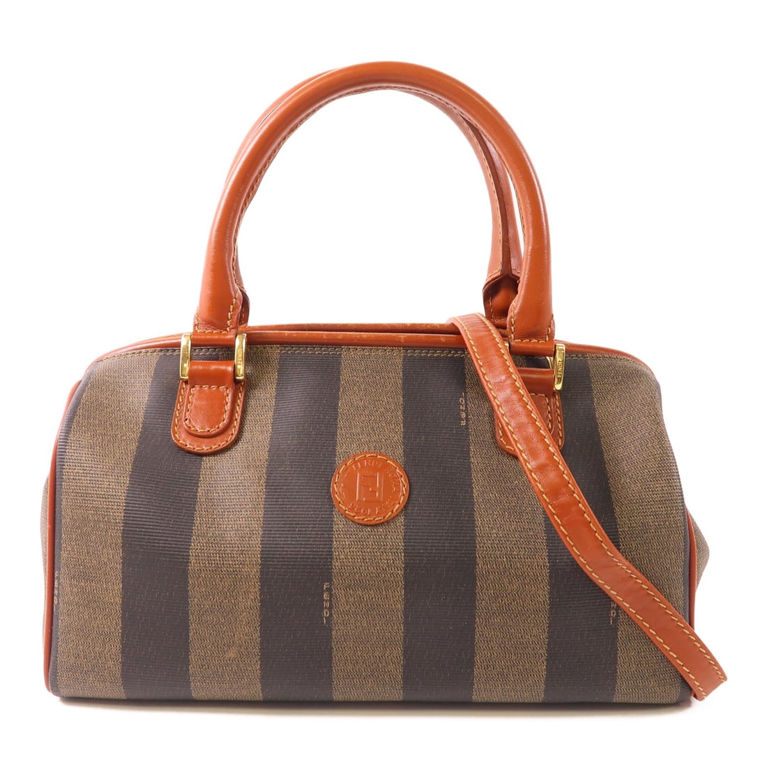 FENDI Vintage Pequin 2-Way Convertible Boston Bag Brown PVC Canvas (1 of 18)