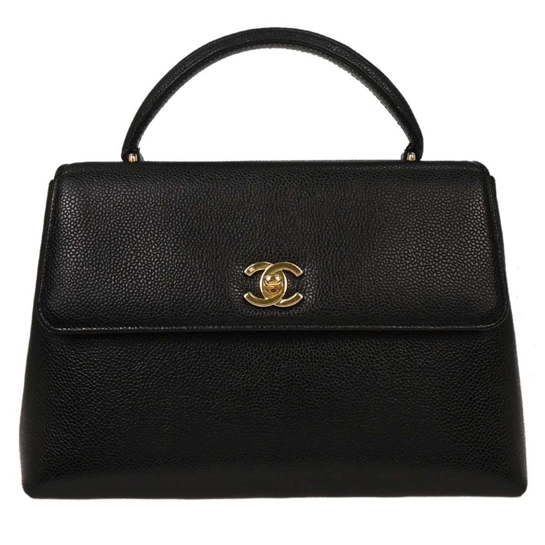 Chanel Black Calfskin Top Handle Handbag Caviar Leather: Chanel Black Calfskin Top Handle Handbag Caviar Leather Introducing the Chanel Black Calfskin Top Handle Handbag, a stylish and sophisticated accessory that embodies luxury. This medium-sized handbag