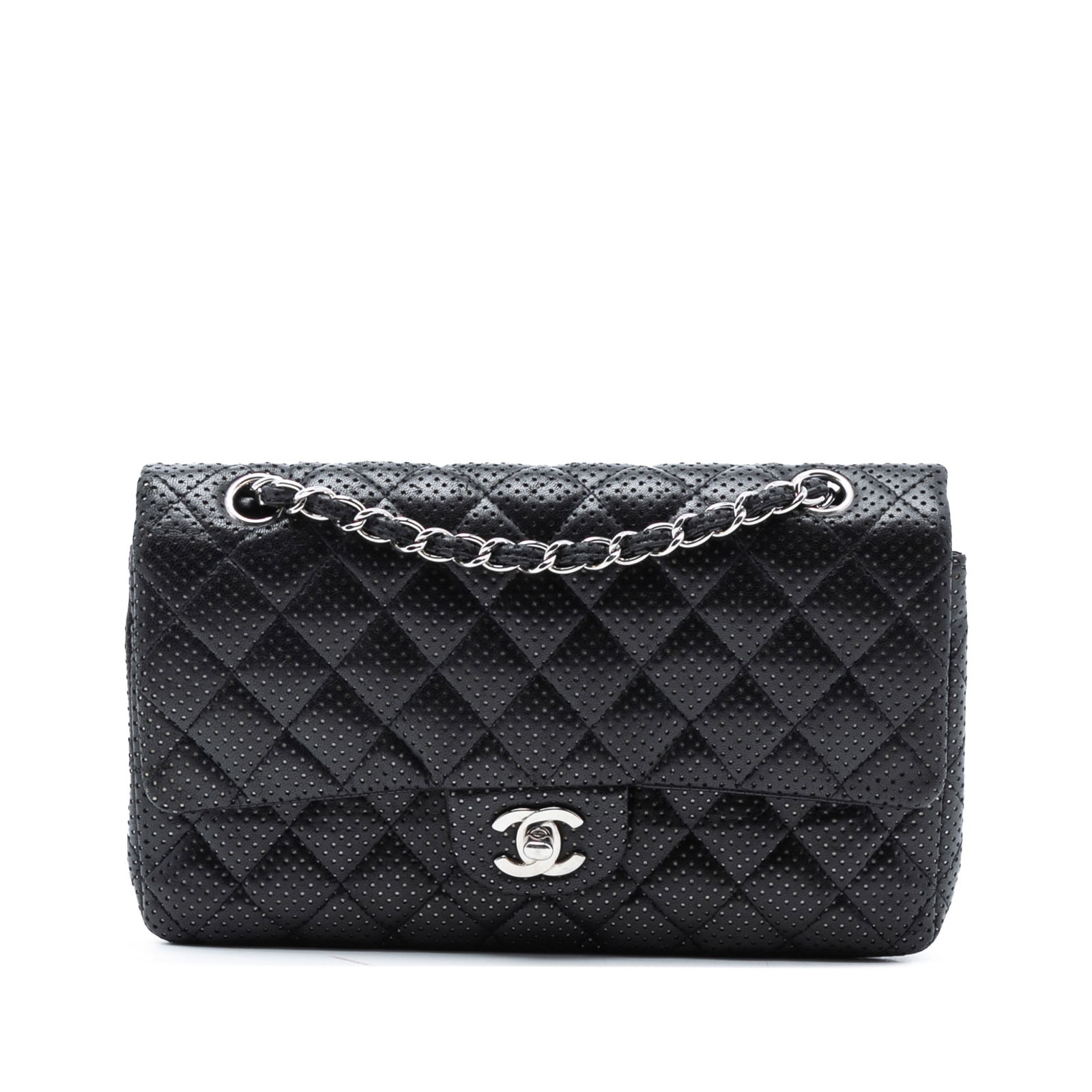 Chanel Black Perforated Lambskin Medium Double Flap Shoulder Bag (1 of 8)
